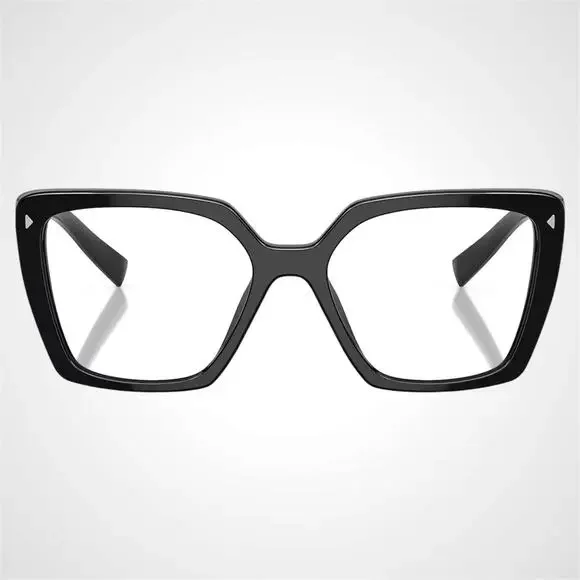 New PRADA Eyeglasses Black Square Silver Logo 53mm w/ Case - Picture 2 of 6